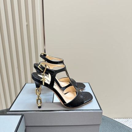 PADLOCK HIGH-HEELED SANDAL 10 CM IN BLACK SNAKESKIN