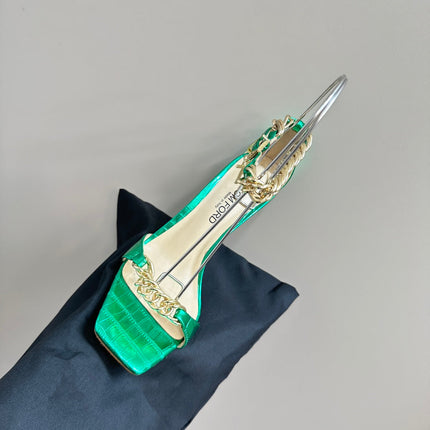 HIGH-HEELED SANDAL IN GREEN MINT CALFSKIN