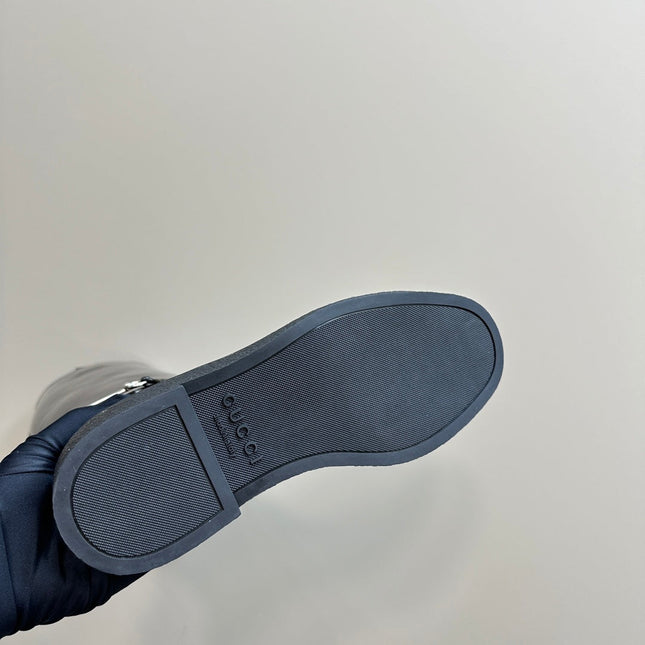 SLIM HORSEBIT KNEE BOOTS WITH WEB IN BLACK GLOSSY CALFSKIN