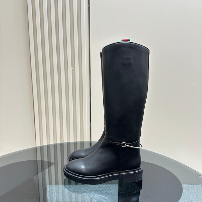 SLIM HORSEBIT KNEE BOOTS WITH WEB IN BLACK CALFSKIN