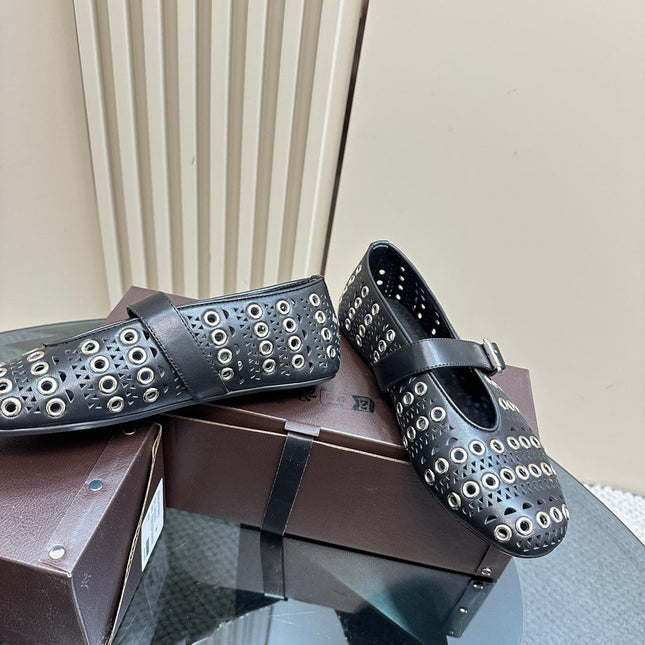 STRASS BALLET FLATS IN BLACK CALFSKIN
