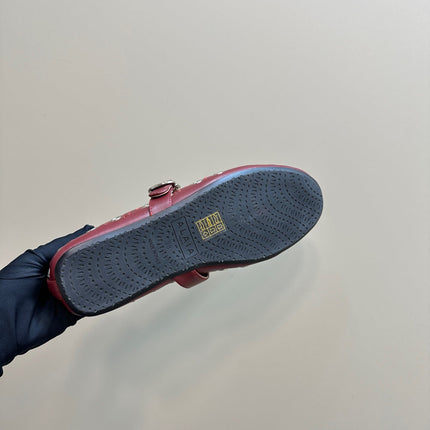STRASS BALLET FLATS IN RUBY RED CALFSKIN