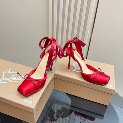 CASSIA LACE UP 100MM IN RED SATIN