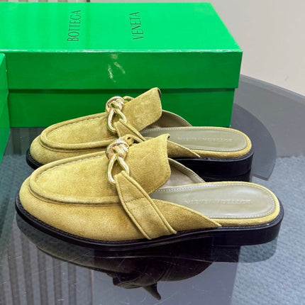 ASTAIRE MULE IN OLIVE GREEN SUEDE WITH GOLD HARDWARE