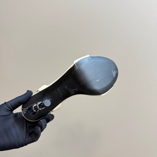 STRAP HIGH BAMBOO-EFFECT HEEL SANDAL IN CREAM PATENT CALFSKIN