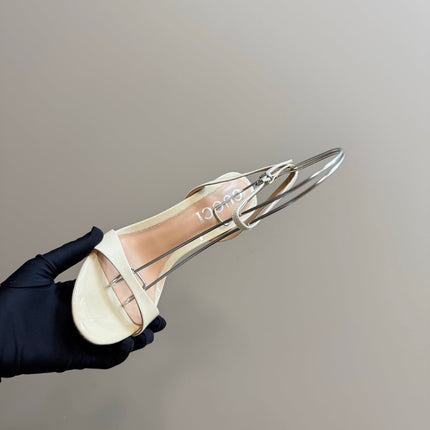 STRAP HIGH BAMBOO-EFFECT HEEL SANDAL IN CREAM PATENT CALFSKIN