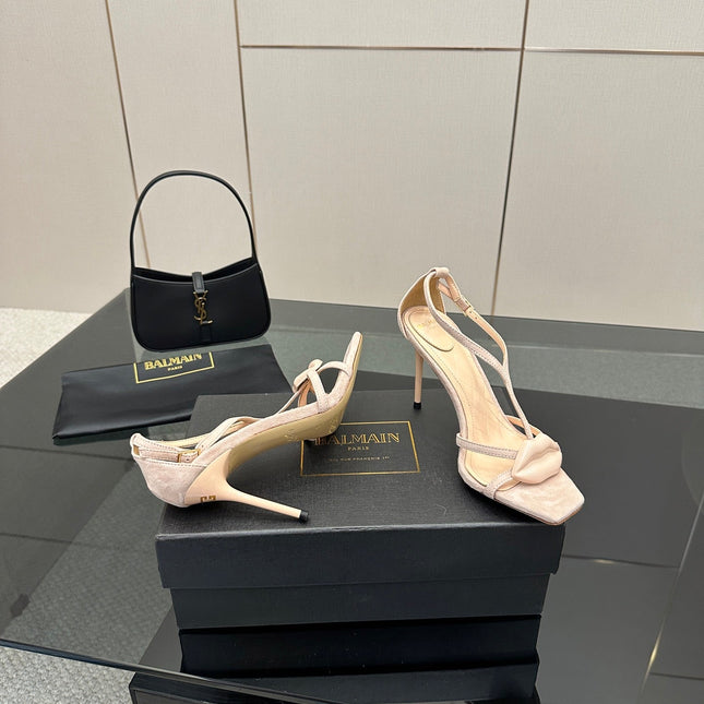 BALMAIN 25S LIPS SANDALS 10 IN BLUSH BEIGE SUEDE
