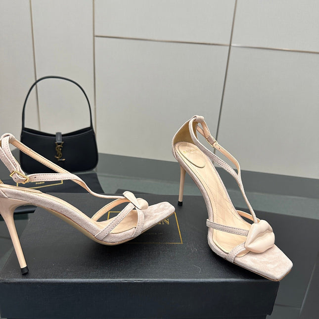 BALMAIN 25S LIPS SANDALS 10 IN BLUSH BEIGE SUEDE