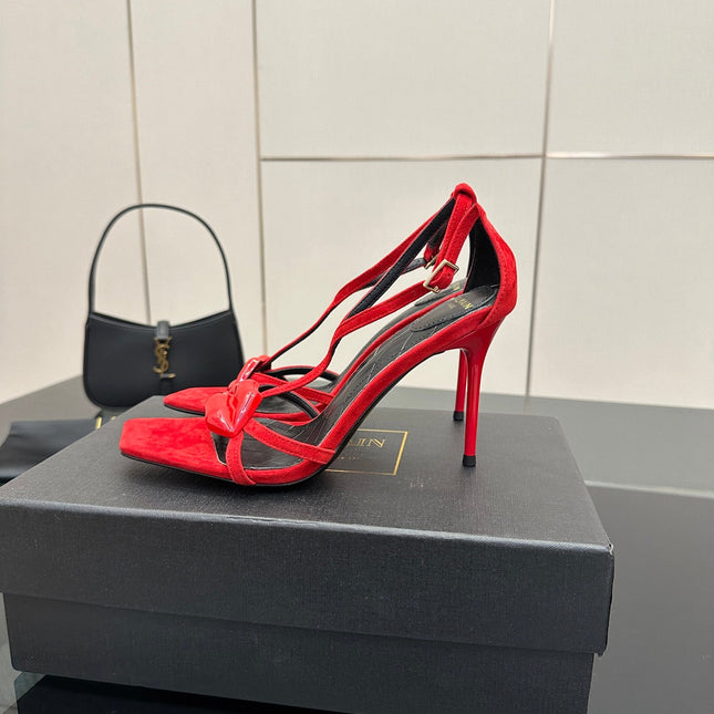 BALMAIN 25S LIPS SANDALS 10 IN CRIMSON RED SUEDE