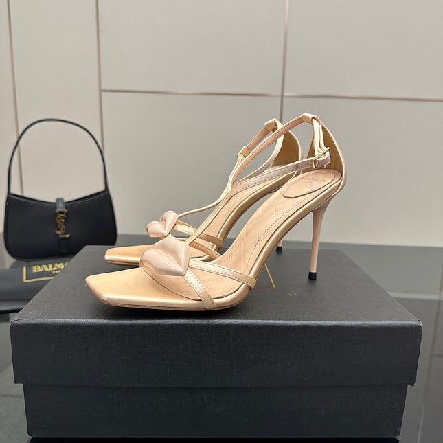 BALMAIN 25S LIPS SANDALS 10 IN BLUSH BEIGE SATIN
