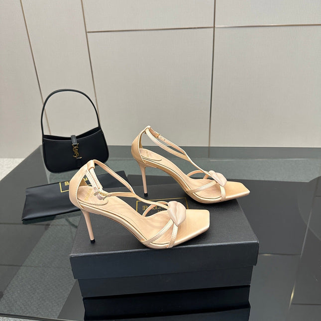 BALMAIN 25S LIPS SANDALS 10 IN BLUSH BEIGE SATIN