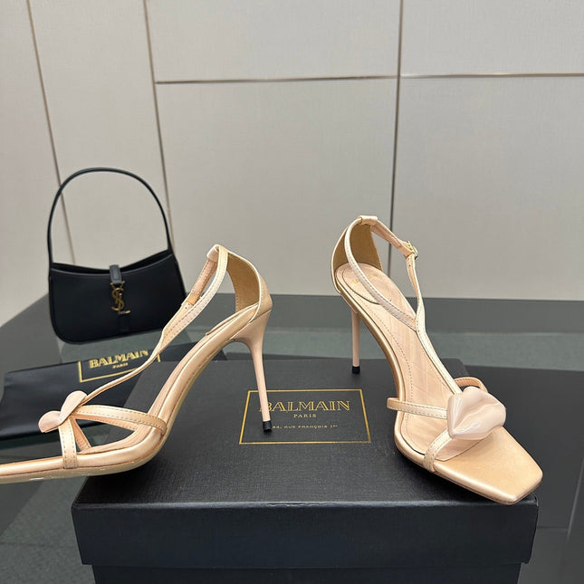 BALMAIN 25S LIPS SANDALS 10 IN BLUSH BEIGE SATIN