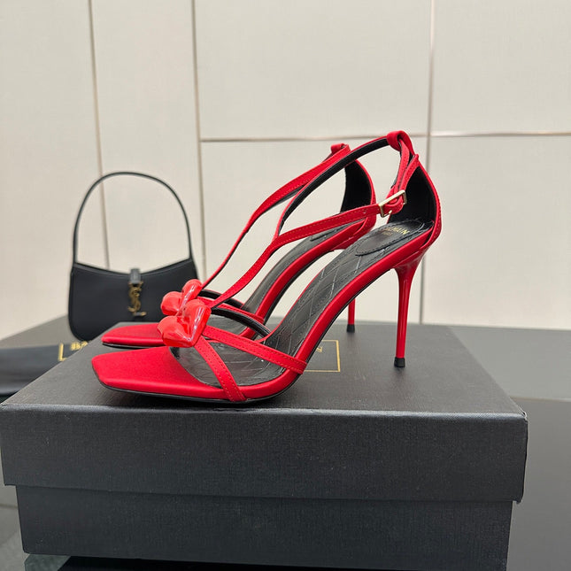 BALMAIN 25S LIPS SANDALS 10 IN CRIMSON RED SATIN