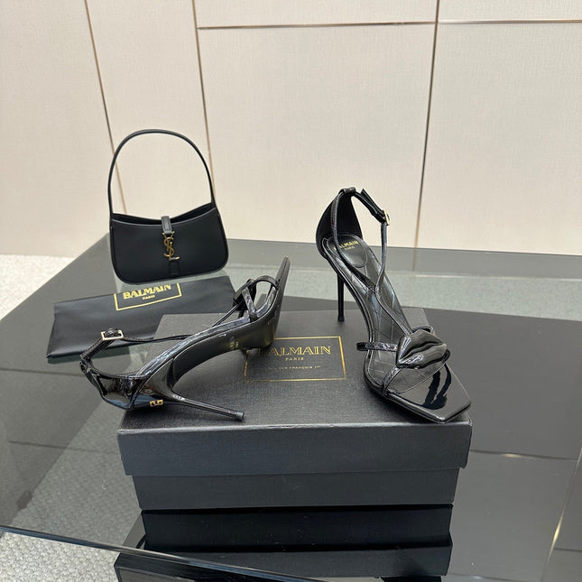 BALMAIN 25S LIPS SANDALS 10 IN BLACK CALFSKIN