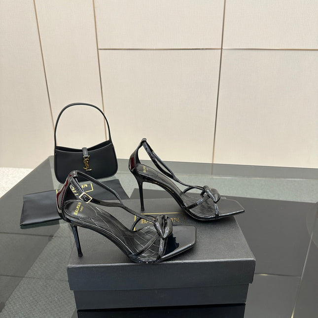 BALMAIN 25S LIPS SANDALS 10 IN BLACK CALFSKIN