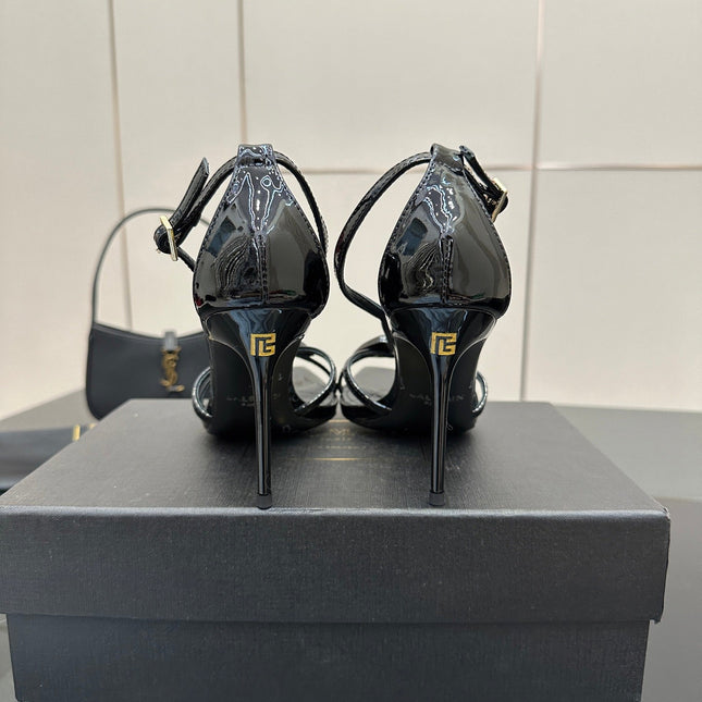 BALMAIN 25S LIPS SANDALS 10 IN BLACK CALFSKIN