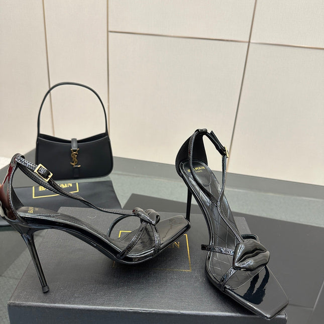 BALMAIN 25S LIPS SANDALS 10 IN BLACK CALFSKIN