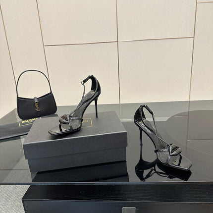 BALMAIN 25S LIPS SANDALS 10 IN BLACK CALFSKIN