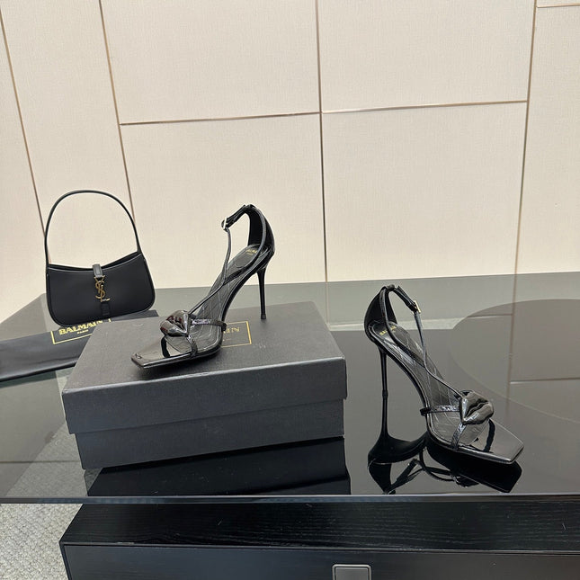 BALMAIN 25S LIPS SANDALS 10 IN BLACK CALFSKIN