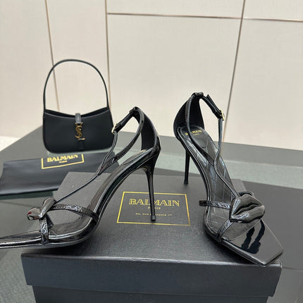BALMAIN 25S LIPS SANDALS 10 IN BLACK CALFSKIN