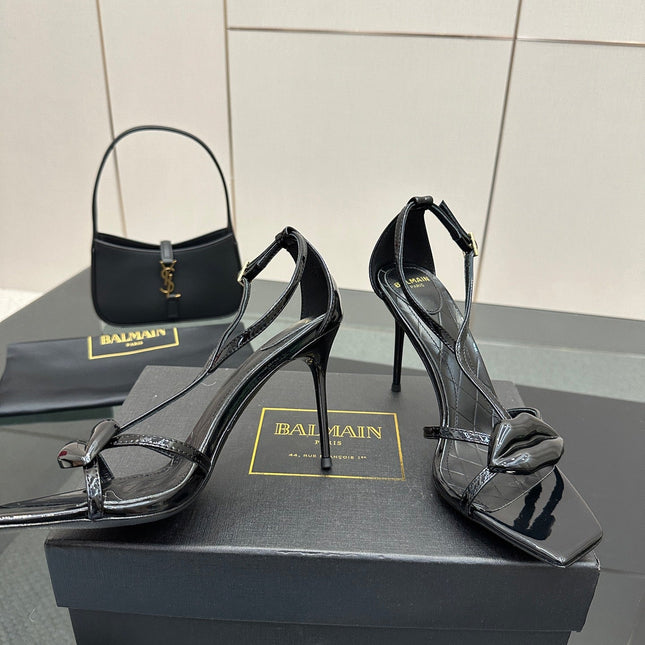 BALMAIN 25S LIPS SANDALS 10 IN BLACK CALFSKIN
