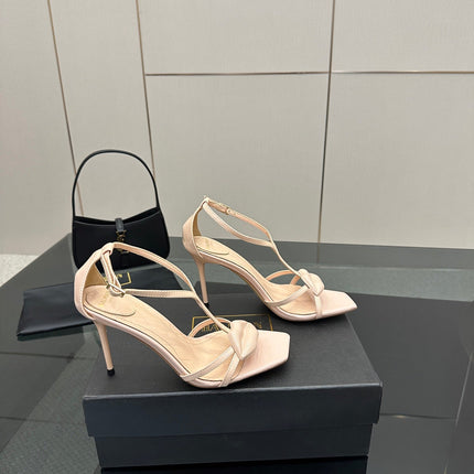 BALMAIN 25S LIPS SANDALS 10 IN BLUSH BEIGE CALFSKIN