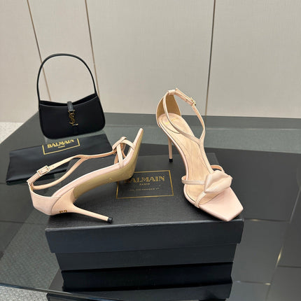 BALMAIN 25S LIPS SANDALS 10 IN BLUSH BEIGE CALFSKIN