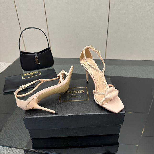 BALMAIN 25S LIPS SANDALS 10 IN BLUSH BEIGE CALFSKIN