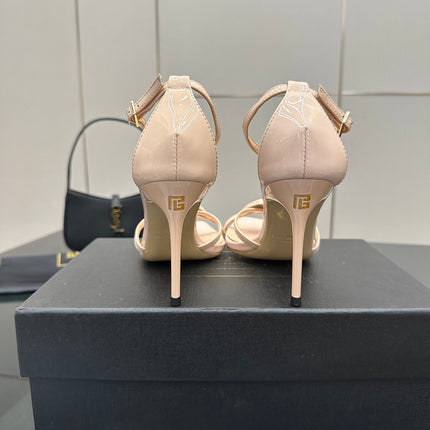 BALMAIN 25S LIPS SANDALS 10 IN BLUSH BEIGE CALFSKIN