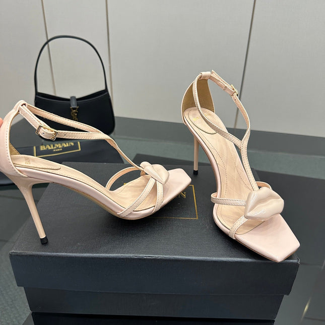 BALMAIN 25S LIPS SANDALS 10 IN BLUSH BEIGE CALFSKIN