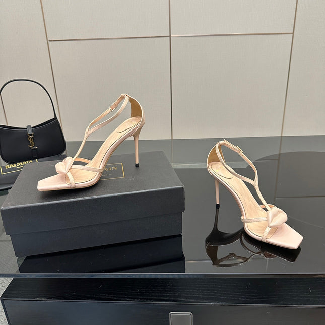 BALMAIN 25S LIPS SANDALS 10 IN BLUSH BEIGE CALFSKIN