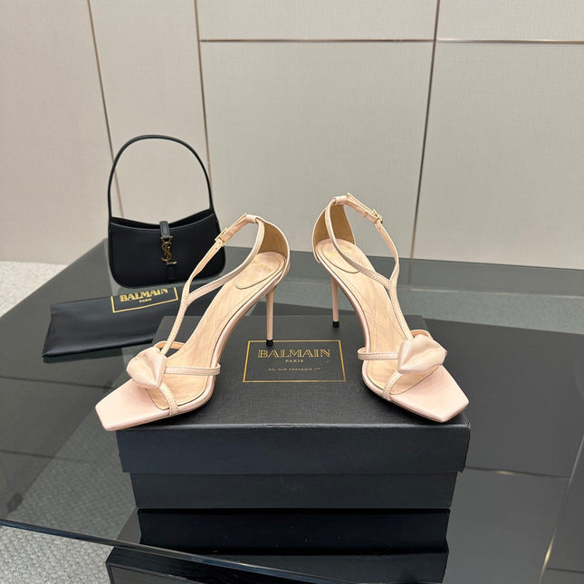 BALMAIN 25S LIPS SANDALS 10 IN BLUSH BEIGE CALFSKIN
