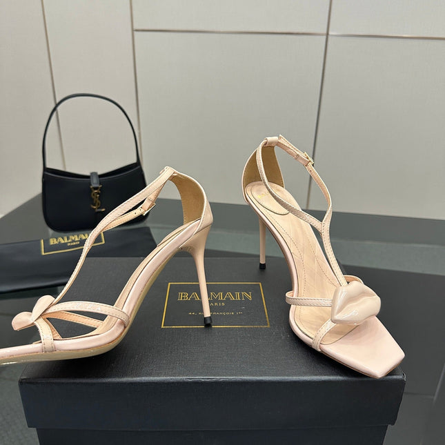 BALMAIN 25S LIPS SANDALS 10 IN BLUSH BEIGE CALFSKIN