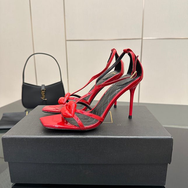BALMAIN 25S LIPS SANDALS 10 IN CRIMSON RED CALFSKIN