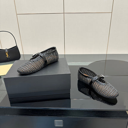 ALAIA MARY JANE FLAT 25S IN CHARCOAL GREY WOVEN MESH