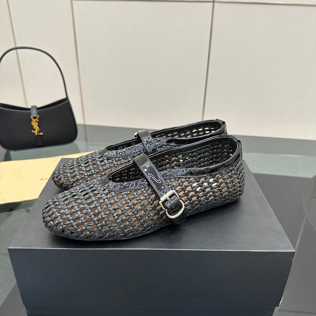 ALAIA MARY JANE FLAT 25S IN CHARCOAL GREY WOVEN MESH