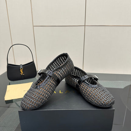 ALAIA MARY JANE FLAT 25S IN CHARCOAL GREY WOVEN MESH