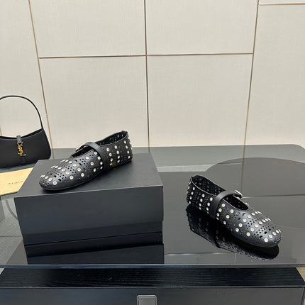 ALAIA BALLET SHOES 25S IN BLACK LAMBSKIN WITH CRYSTAL DETAILING