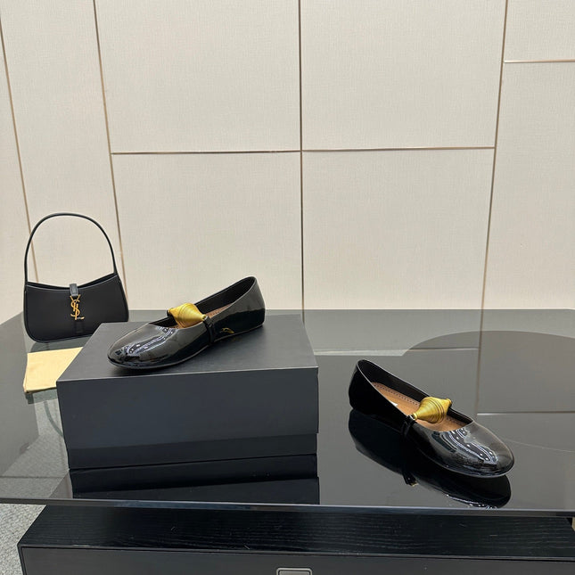 ALAIA BALLET SHOES 25S IN BLACK PATENT LEATHER WITH GOLD HARDWARE