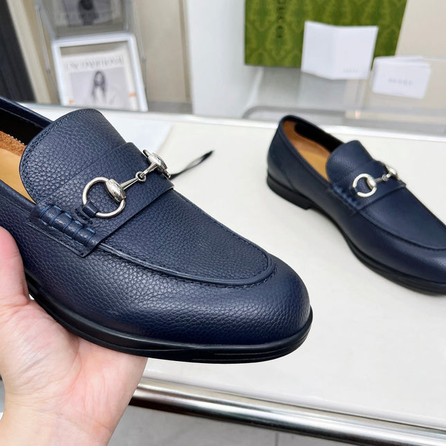 LOAFERS WITH SILVER HARDWARE IN NAVY BLUE GRAINED CALFSKIN