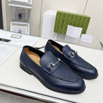 LOAFERS WITH SILVER HARDWARE IN NAVY BLUE GRAINED CALFSKIN