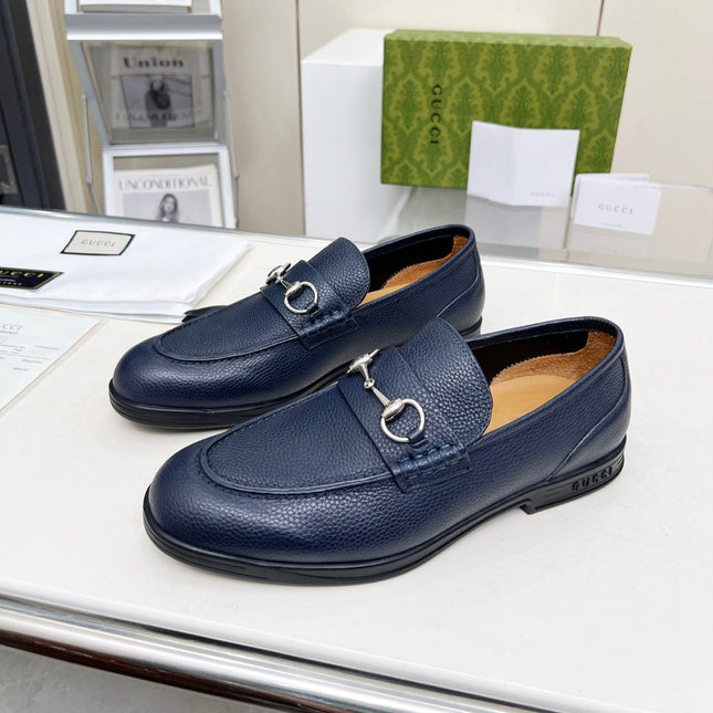 LOAFERS WITH SILVER HARDWARE IN NAVY BLUE GRAINED CALFSKIN