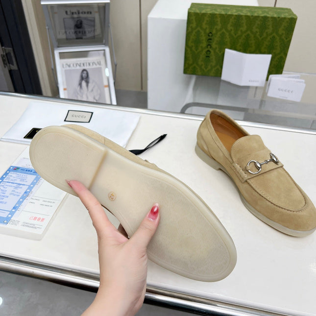LOAFERS WITH SILVER HARDWARE IN BEIGE SUEDE