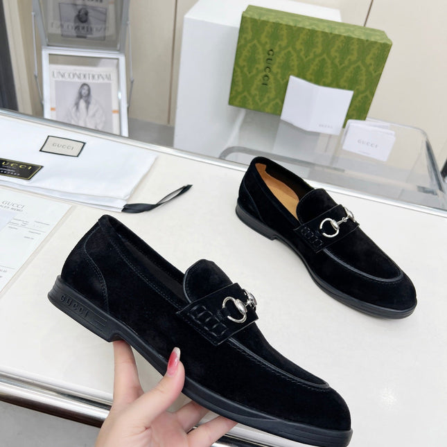 LOAFERS WITH SILVER HARDWARE IN BLACK SUEDE