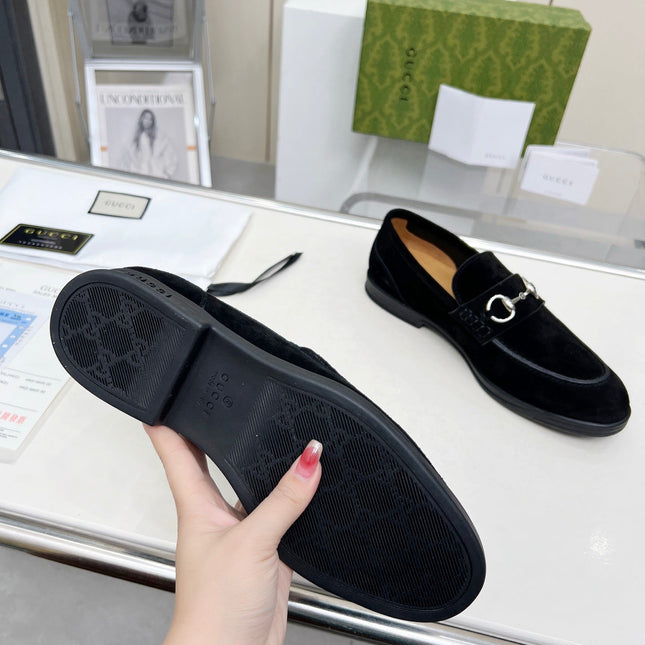 LOAFERS WITH SILVER HARDWARE IN BLACK SUEDE