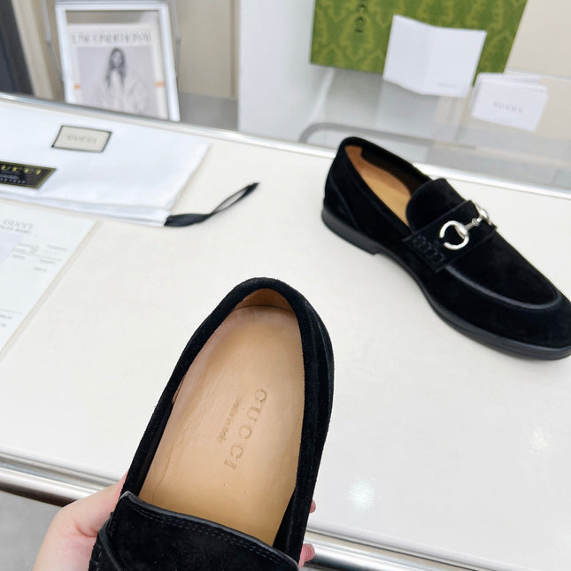 LOAFERS WITH SILVER HARDWARE IN BLACK SUEDE