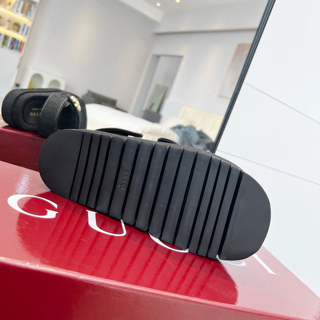 VELCRO STRAP SANDALS IN BLACK MONOGRAM CANVAS GOLD HARDWARE