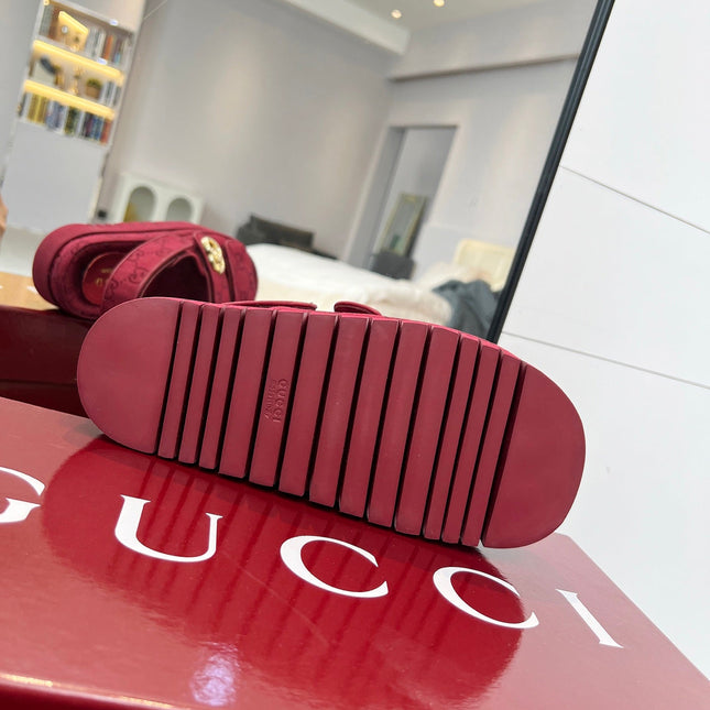 VELCRO STRAP SANDALS IN BRICK RED MONOGRAM CANVAS GOLD HARDWARE