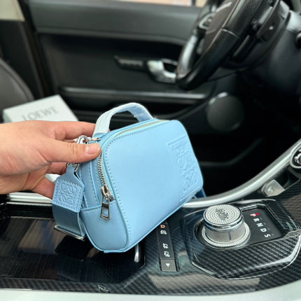 LOE MINI 18 CAMERA CROSS BODY BAG IN LIGHT BLUE CALFSKIN