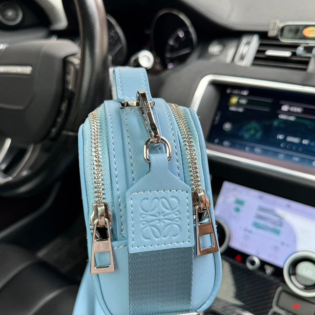 LOE MINI 18 CAMERA CROSS BODY BAG IN LIGHT BLUE CALFSKIN
